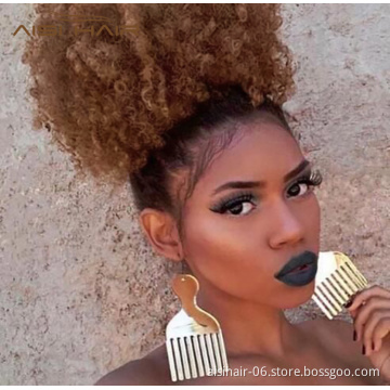 Aisi Hair Multi Color Kinky Curly Puff Hair Bun Ponytail Afro Short Curly Synthetic Chignon Hair Extension For Black White Women